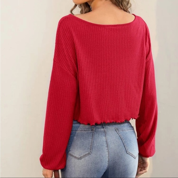 NWOT Shein Felegant Lettuce Trim Drop Shoulder Rib-Knit Tee - Picture 3 of 9